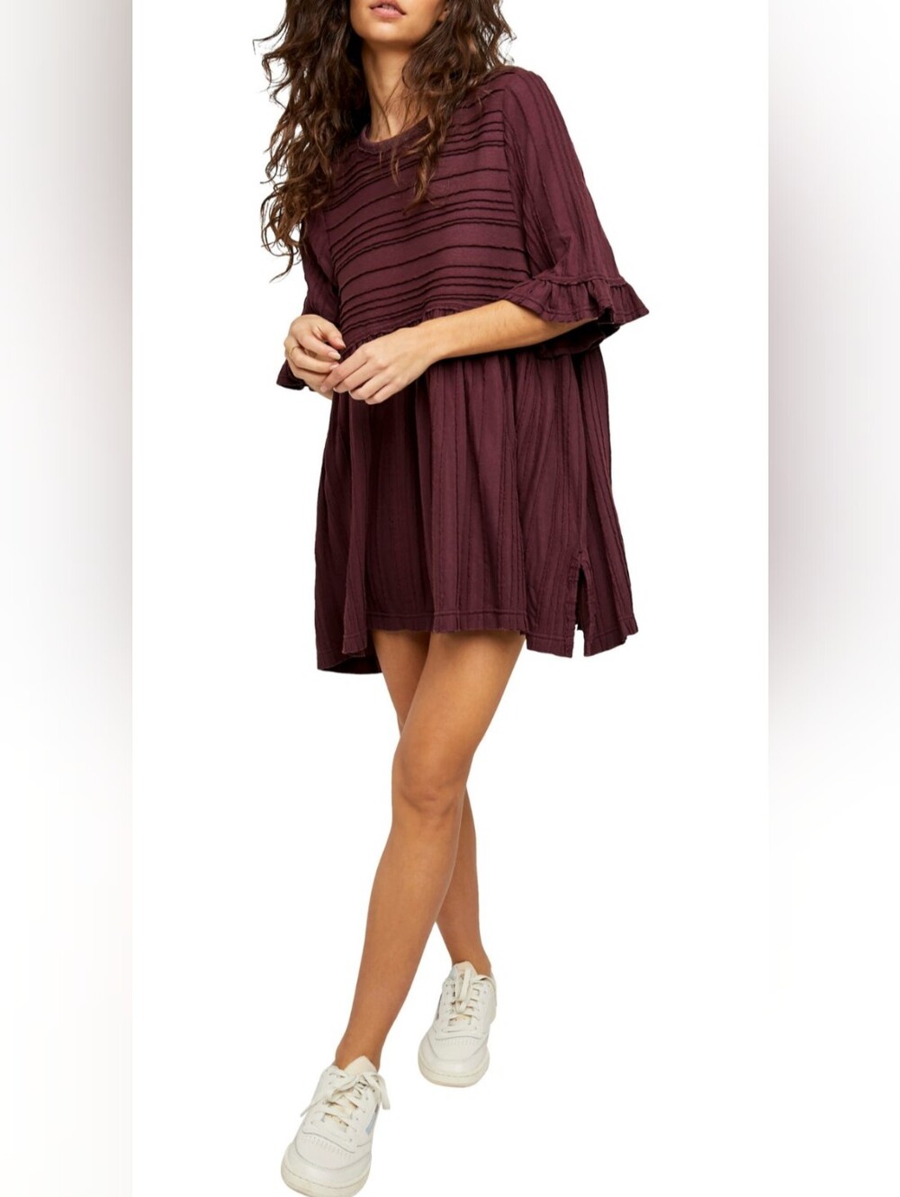 FREE PEOPLE Take a Spin Tunic Black Honey Ruffle Sleeve Size Medium